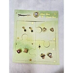 Free People Earrings Lucky Charm Stud Set Gold Tone Wear One Share One Puzzle